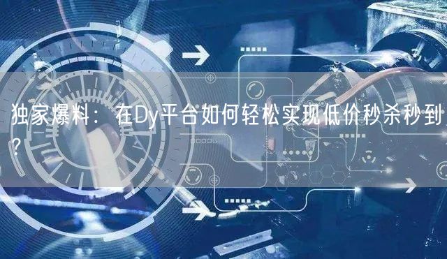 独家爆料：在Dy平台如何轻松实现低价秒杀秒到？